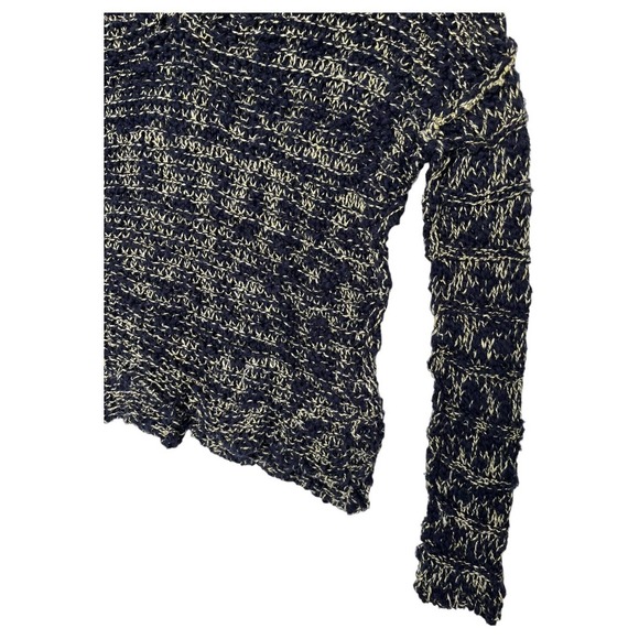 Free People Sweater Womens S High Low Open Knit V Neck Linen Cotton Blue Cream - Picture 5 of 15